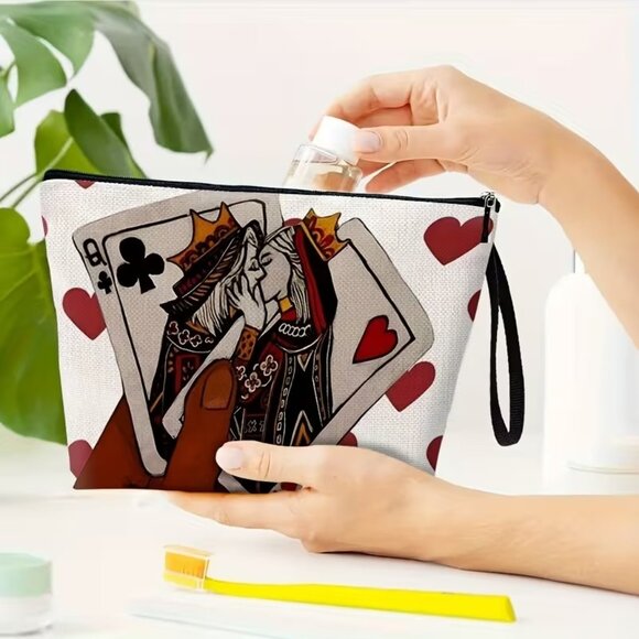 Romantic Queen of Hearts Lovers Cosmetic Makeup Bag 6.7 x 9.9 inches - Picture 4 of 10